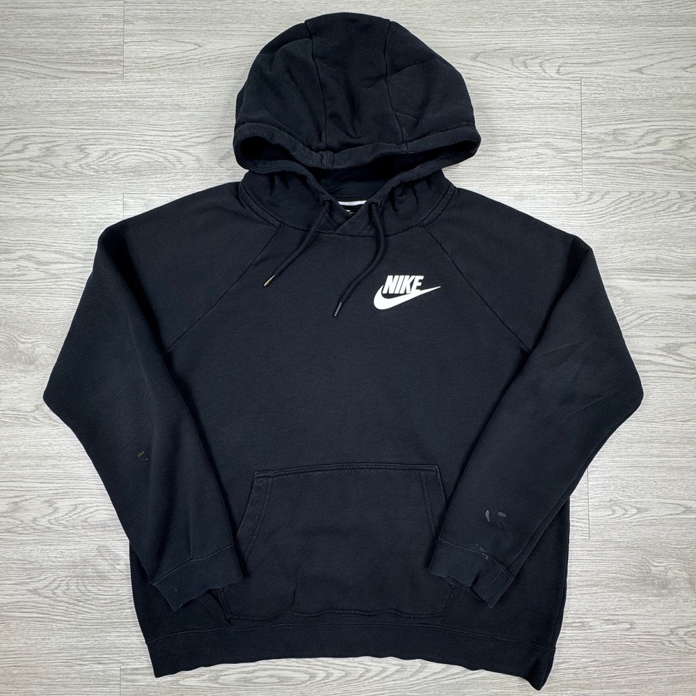 Nike Mens Hoodie Sportswear Pullover Black Large Logo Fleece Pocket